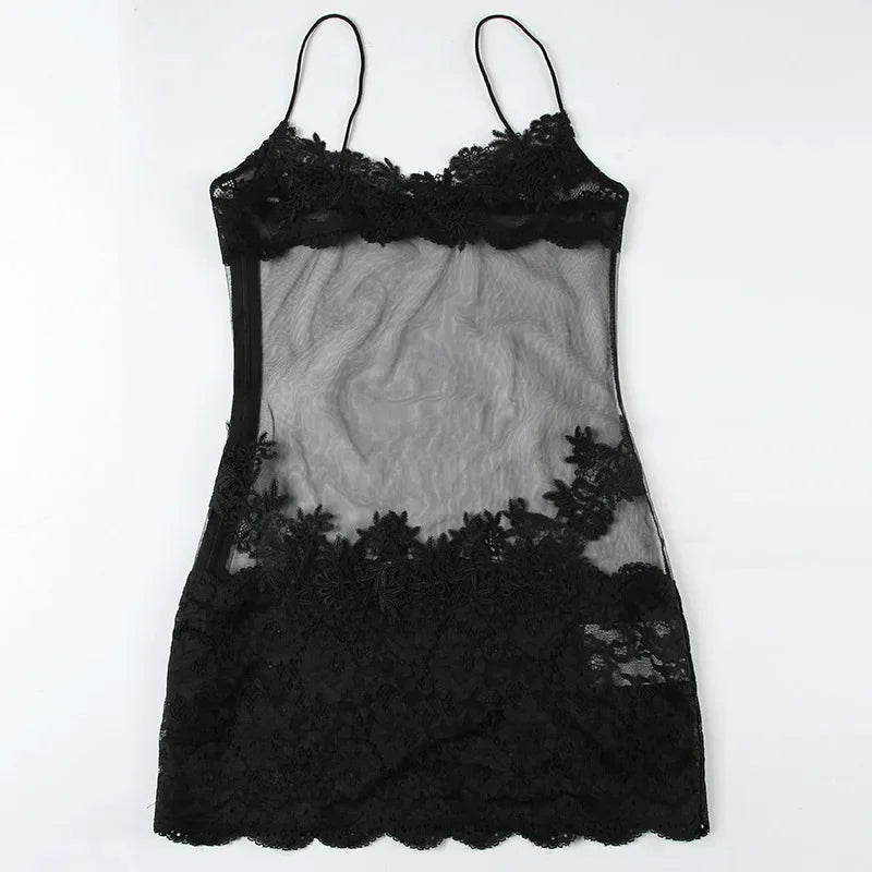 Patchwork Lace Y2K Party Dress Sleeveless Low Neck Mini for Women