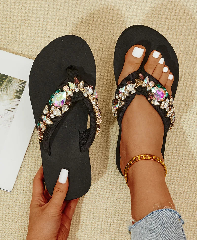 Crystal Accent Clip Toe Casual Summer Sandals For Women