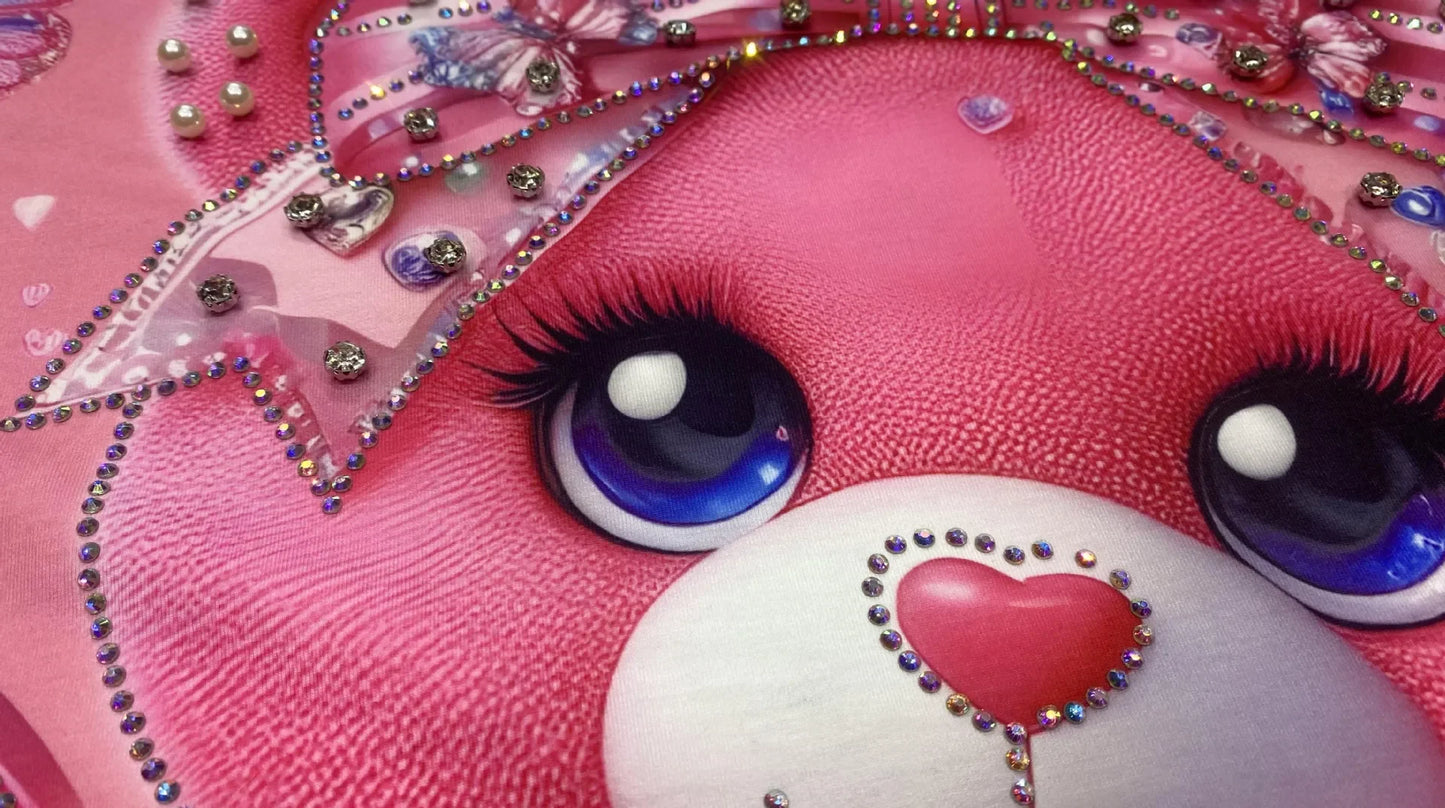 Cartoon Bear Heavy Industry Bead Crew Neck Short Sleeve T-Shirt Summer Printed Fashion Half Sleeve Top Women's Clothing