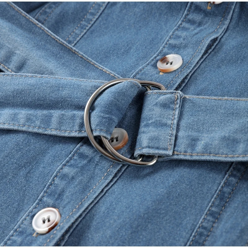 Casual A Line Single Breasted Denim Maxi Dress For Women
