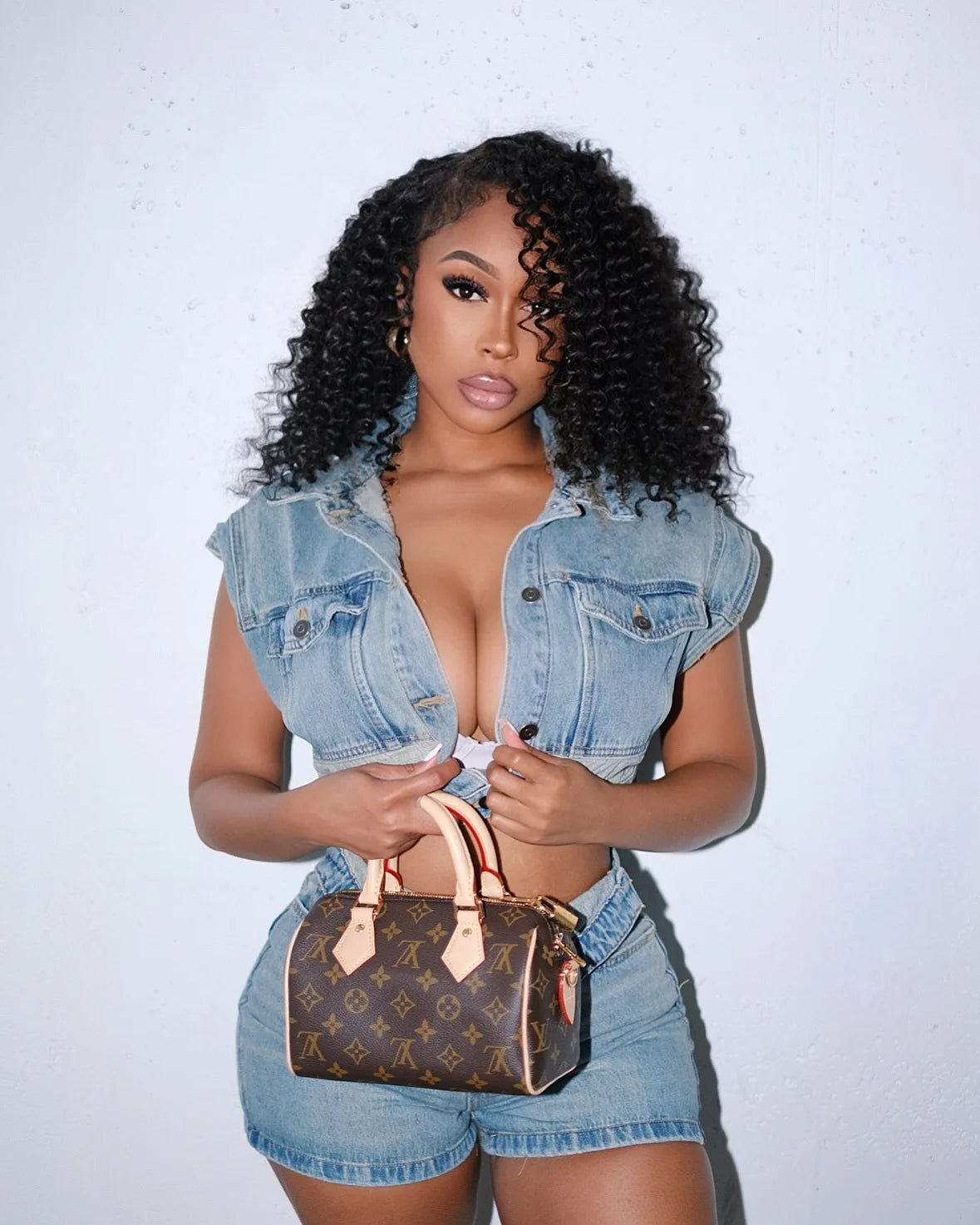 Denim Patchwork Cargo Street Style Two Piece Set for Women