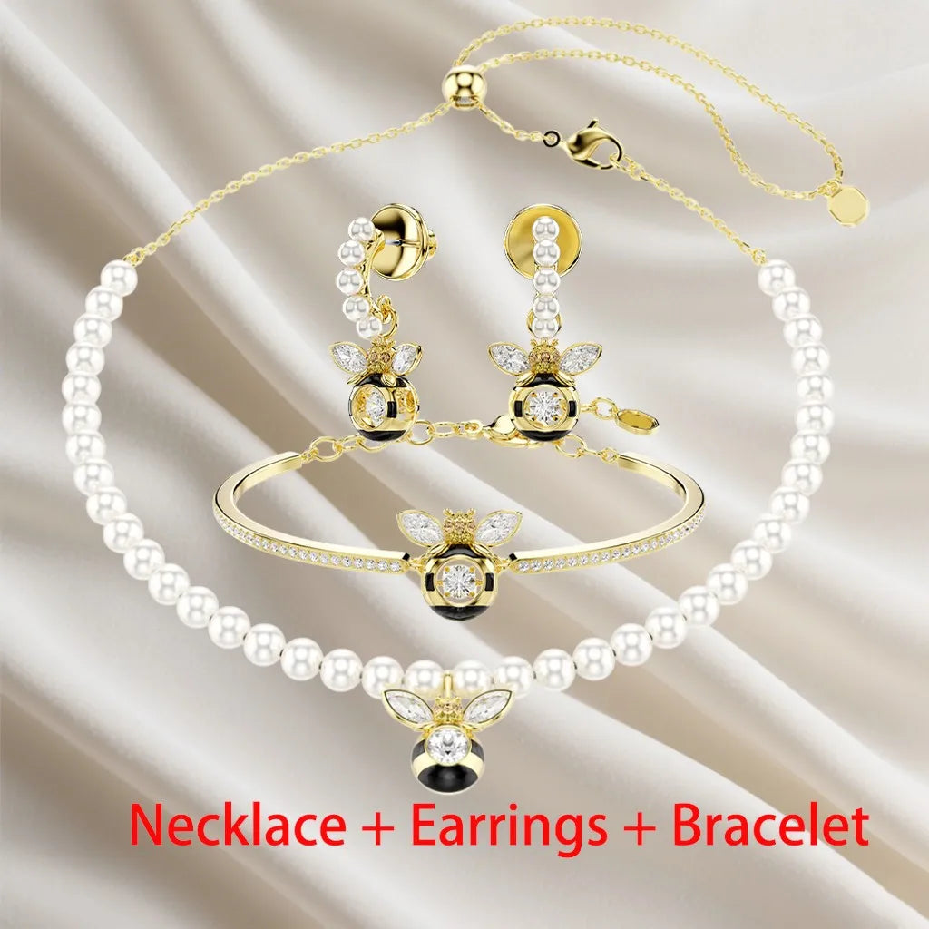 Sparkling Inlaid Pearl Pendant Jewelry Set for Women
