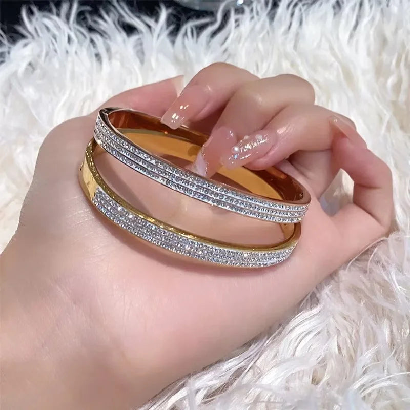 Zircon Half Row Stainless Steel Bangle