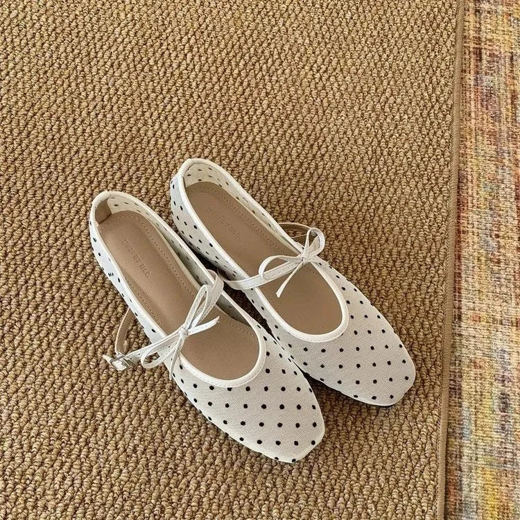 Square Toe Lace Up Ballet Flats