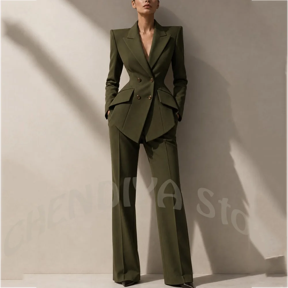 New Arrival Women's Two Piece Suit Peak Lapel Slim Fitted Classic Double Breasted Wedding Guest Evening Gala Party Female Set