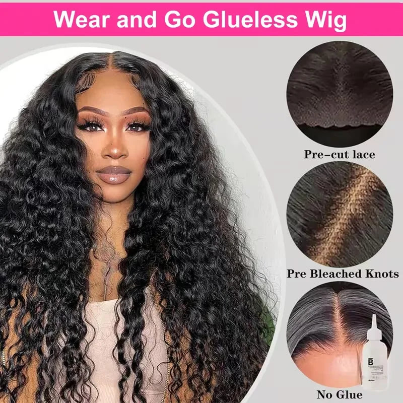 Glueless Deep Wave Pre Plucked Transparent Lace Front Wig for Women