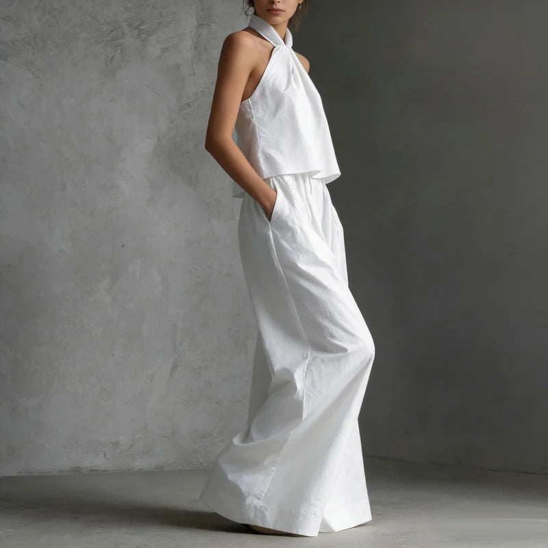 Sleeveless Halter Top And Wide Leg Pants Set for Women