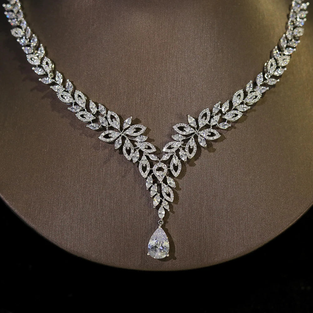 Luxury Crystal Cubic Zirconia Bridal Necklace Set for Women