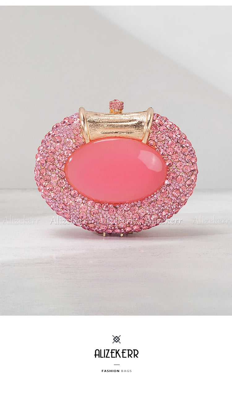 Shimmering Crystal Embellished Oval Evening Clutch for Women