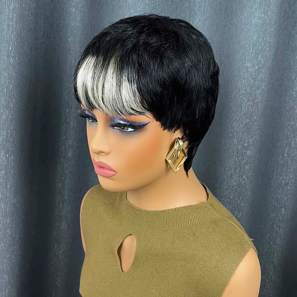 Short Pixie Remy Human Hair Wig With Bangs for Women