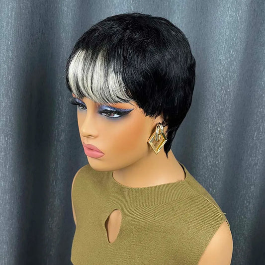 Short Pixie Remy Human Hair Wig With Bangs for Women