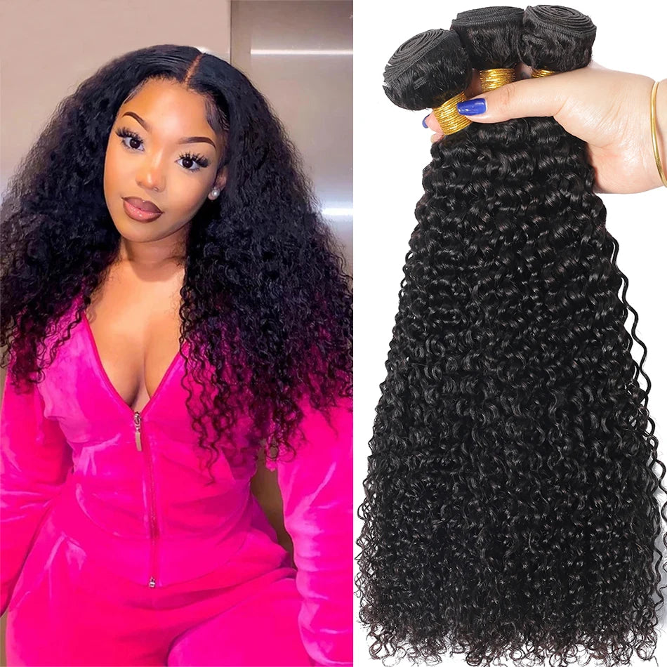 Kinky Curly Virgin Human Hair Extensions Bundles for Women