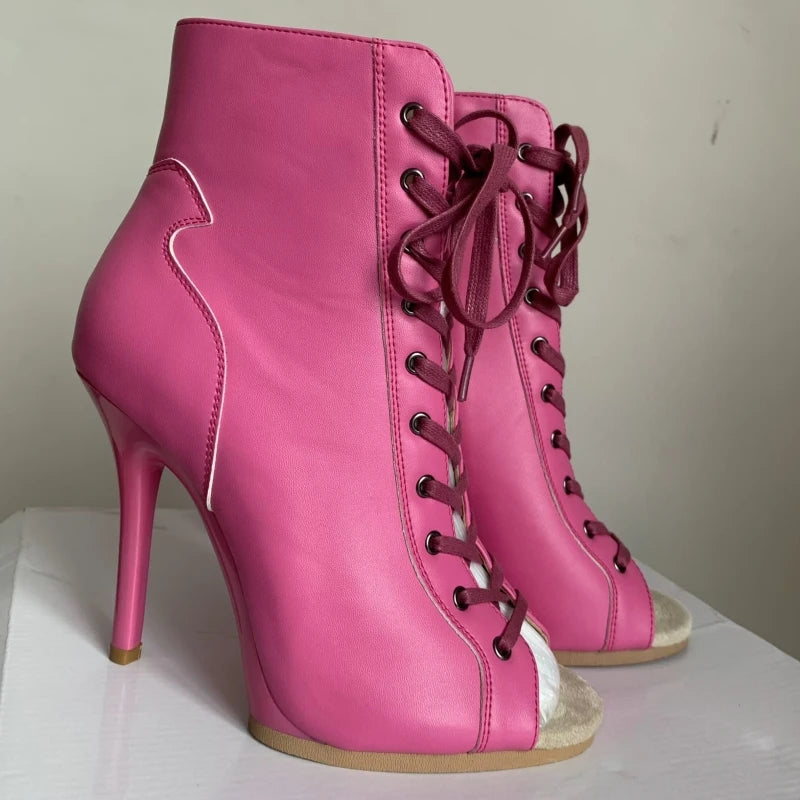 Peep Toe High Heel Zipper Ankle Boots
