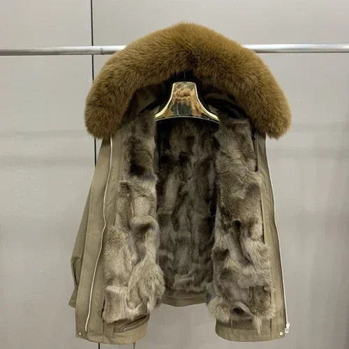 New Winter Fashion Female Parkas Korea Autumn Fox Collar Hooded Overcoat Removable Fox Fur Liner Coat Mid-long Outerwear Warm