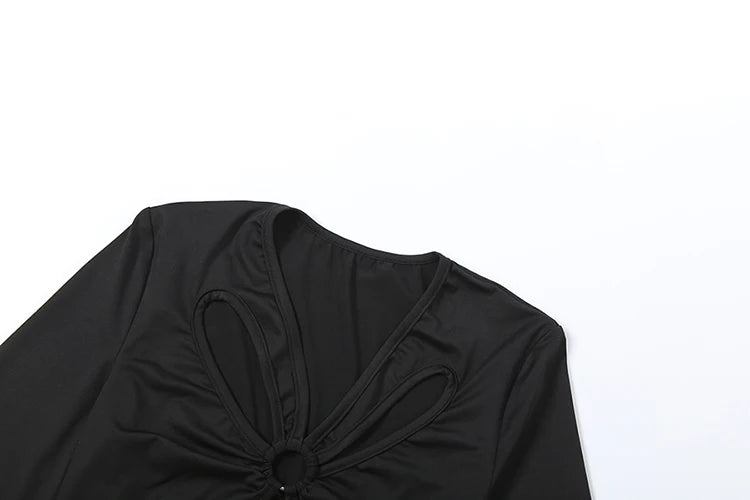 Elegant Hollowed Flowers V Neck Crop Top and Long Skirt Two Piece Set for Women