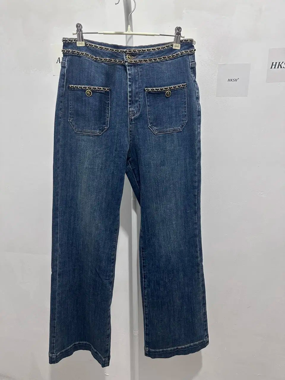 ANJY Autumn Women American Style Vintage High-End Chain Design Slimming Straight Jeans Ins Trend Versatile Wide-Leg Pants A10635