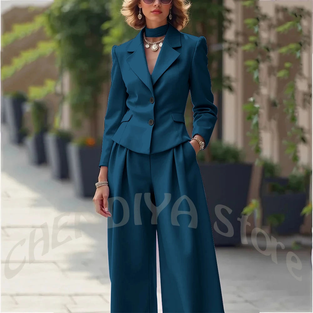 Elegant Notch Lapel Tailored Two Piece Suit Set for Women