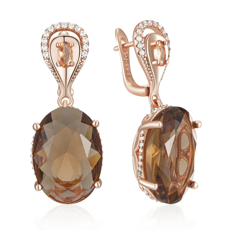 Oval Brown Zircon Drop Earrings