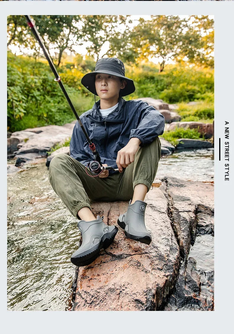 Round Toe Waterproof Ankle Rain Boots