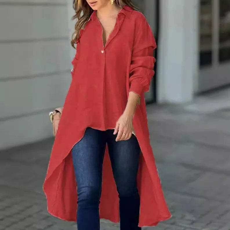 Long Sleeve Irregular Front Top