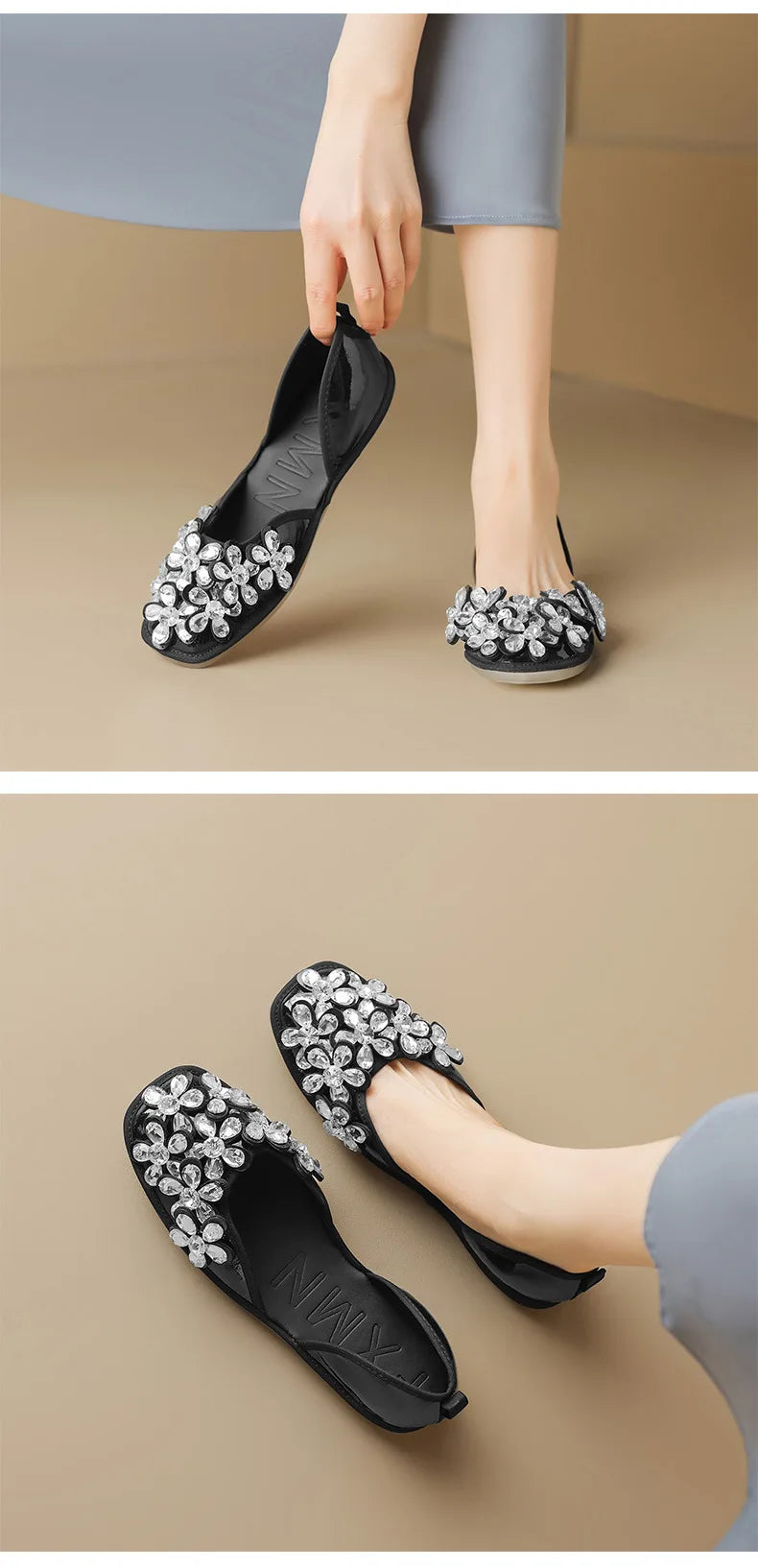Luxurious Rhinestone Square Toe Slip On Mules for Women