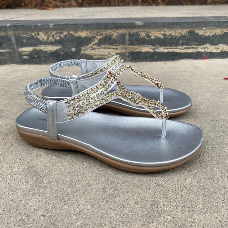 Comfortable Rhinestone Open Toe Flat Sandals for Women