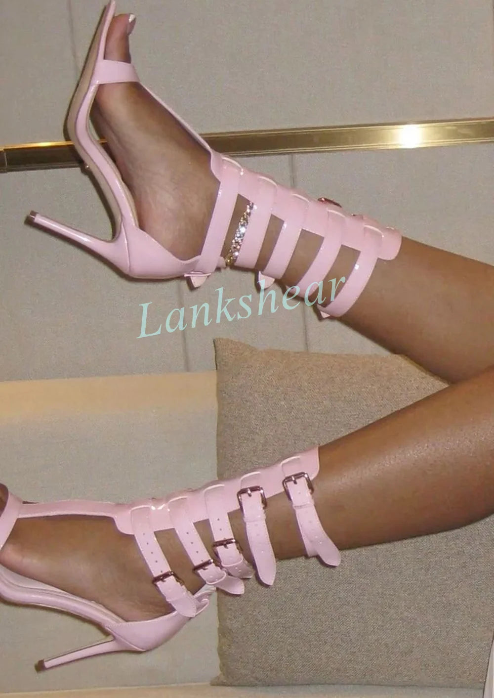 Blush Pink Patent Leather Multi Strap Buckle Gladiator Sandals for Women