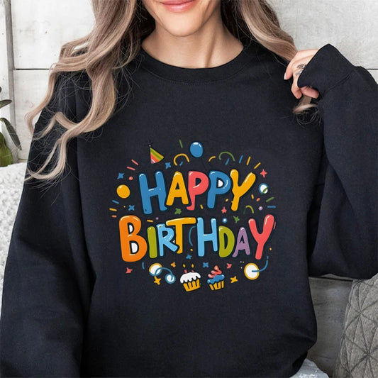 Birthday Graphic Casual Sweatshirt Trendy Multi-Colored Cotton Soft Top New Fashion Crew Neck Pullover Long Sleeve Loose Sweater