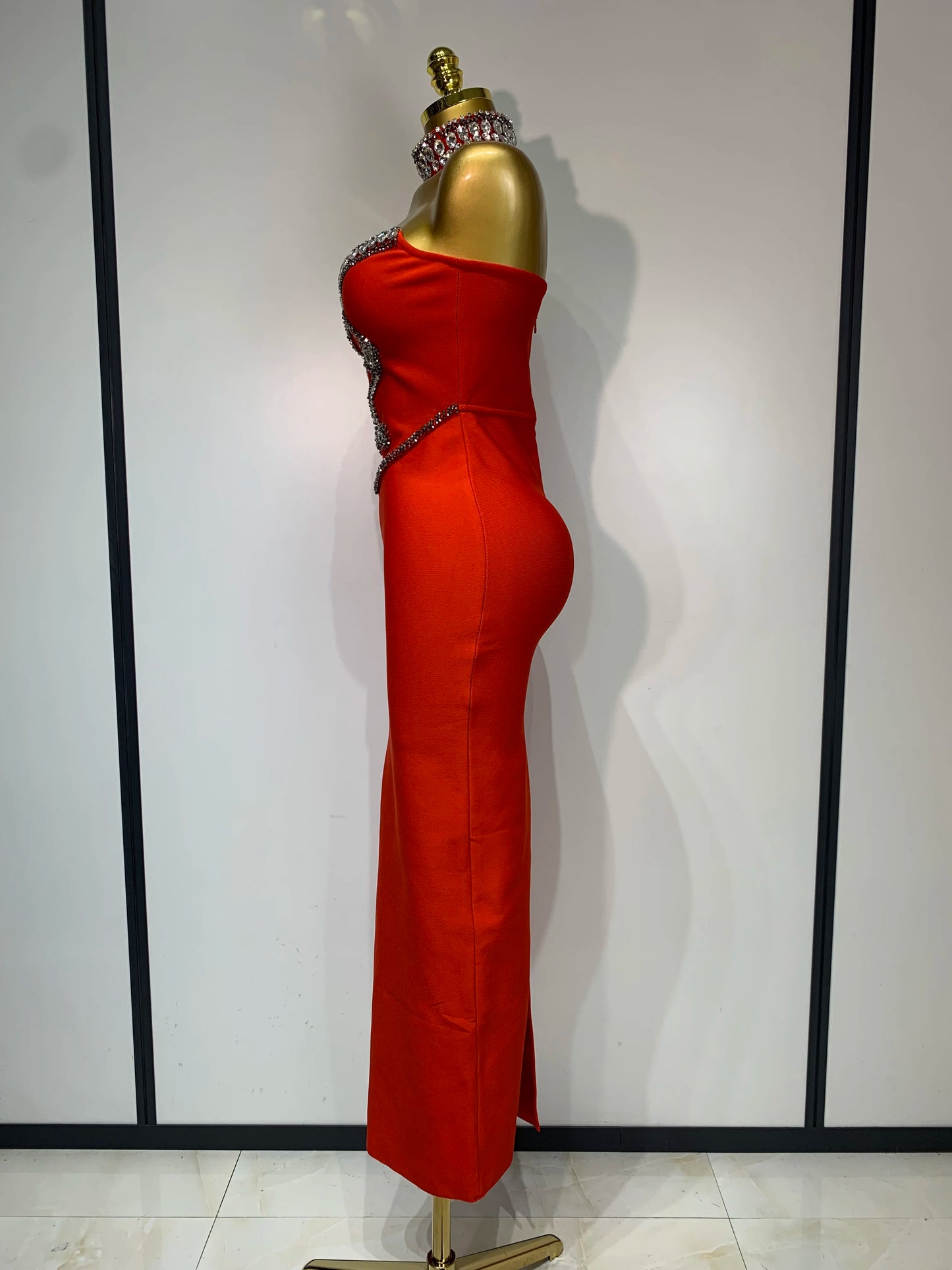 High Quality Strapless Beading With Necklace Bandage Dress  Celebrity Elegant  Evening Party Fancy Club Birthday Dresses