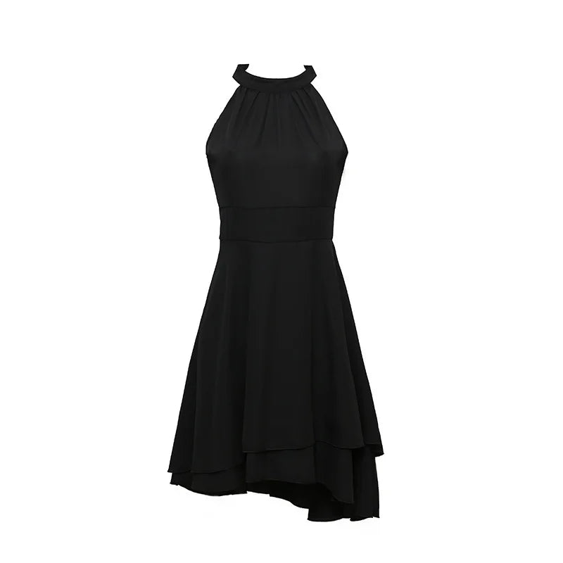 Elegant Sleeveless Halter Neck Chiffon Midi Dress for Women