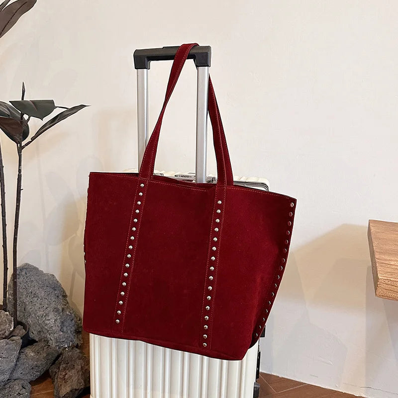 Y2kn Women's Rivet Tote Bag Autumn And Winter New Versatile Casual Shoulder Underarm Bag Brand Designer Fashion Simple Handbag