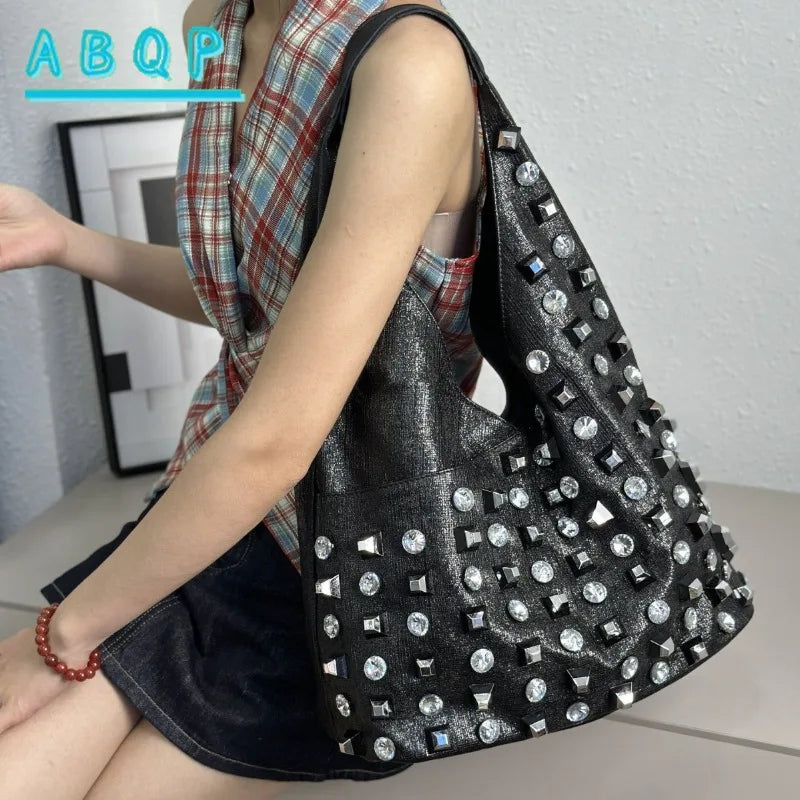New Women's Diamond Handbag Luxury Brand Fashion Diamond Women's Shoulder Bag Large Capacity Shiny 2-piece Set Women's Bag