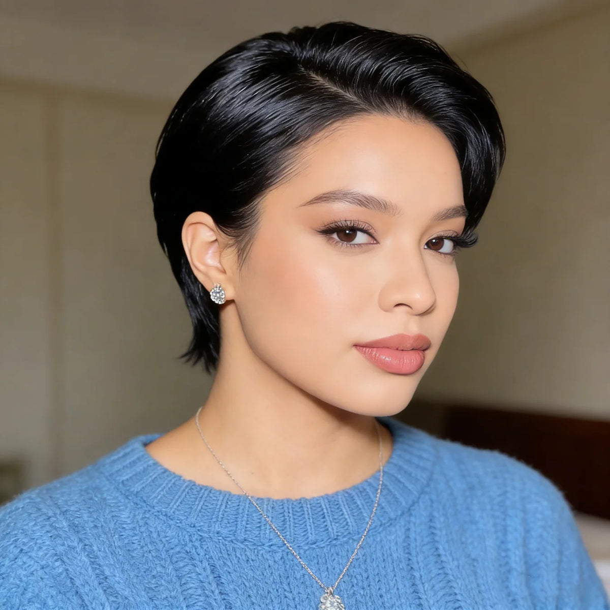 Short Straight Pixie Cut Human Hair Lace Front Wig for Women