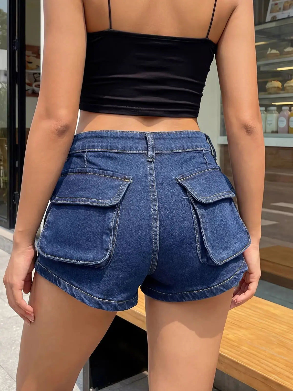 Mid Waist Streetwear Inspired With Pockets Denim Shorts for Women