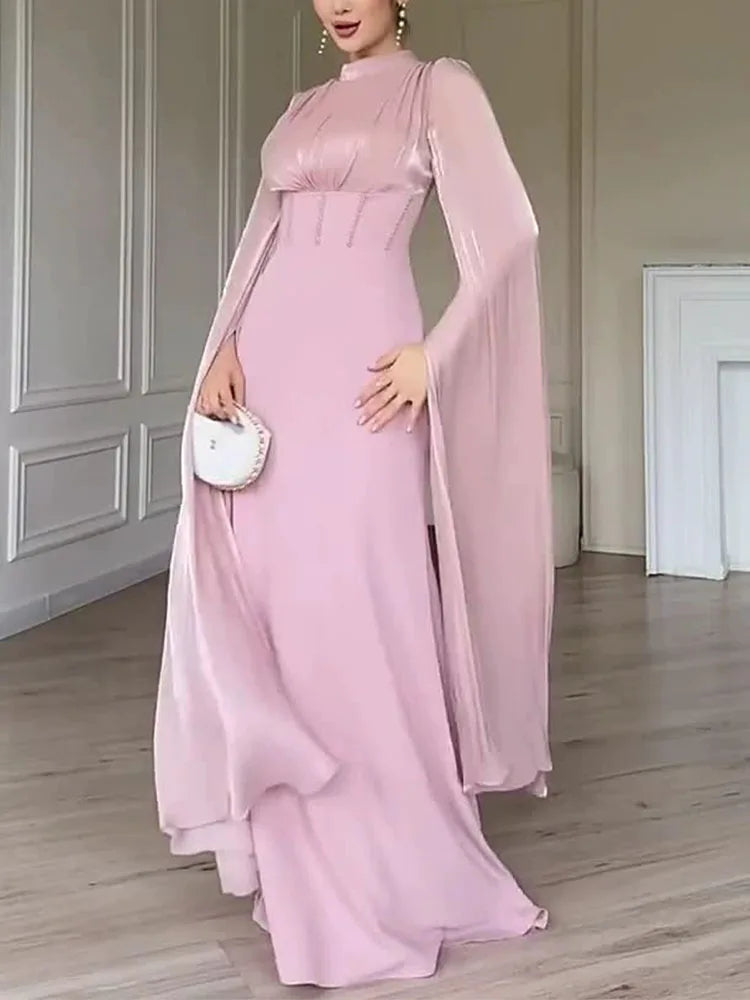 Elegant Satin Split Sleeve Evening Dress for Women
