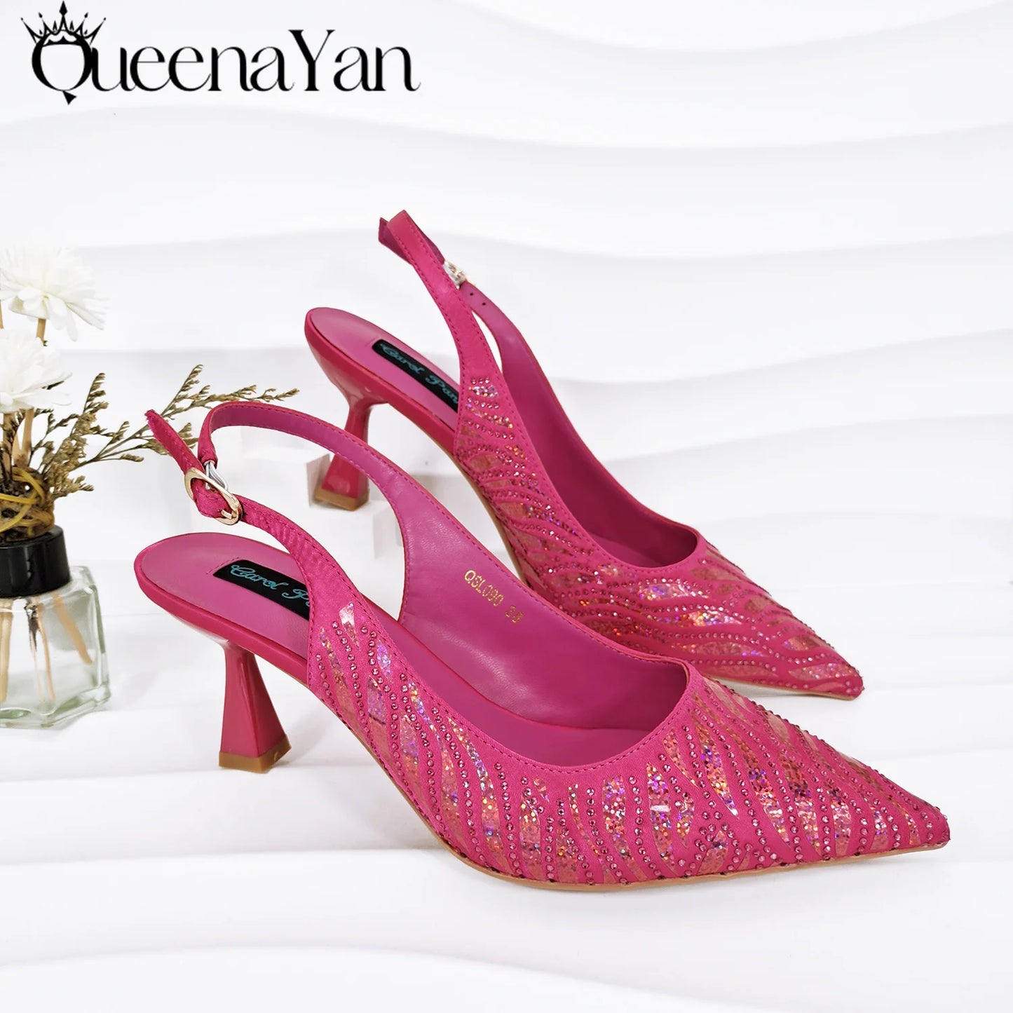 Queena Yan Italian Design Party Shoes African Fashion Ladies Small Clutches With Stiletto Shoes OL Heels