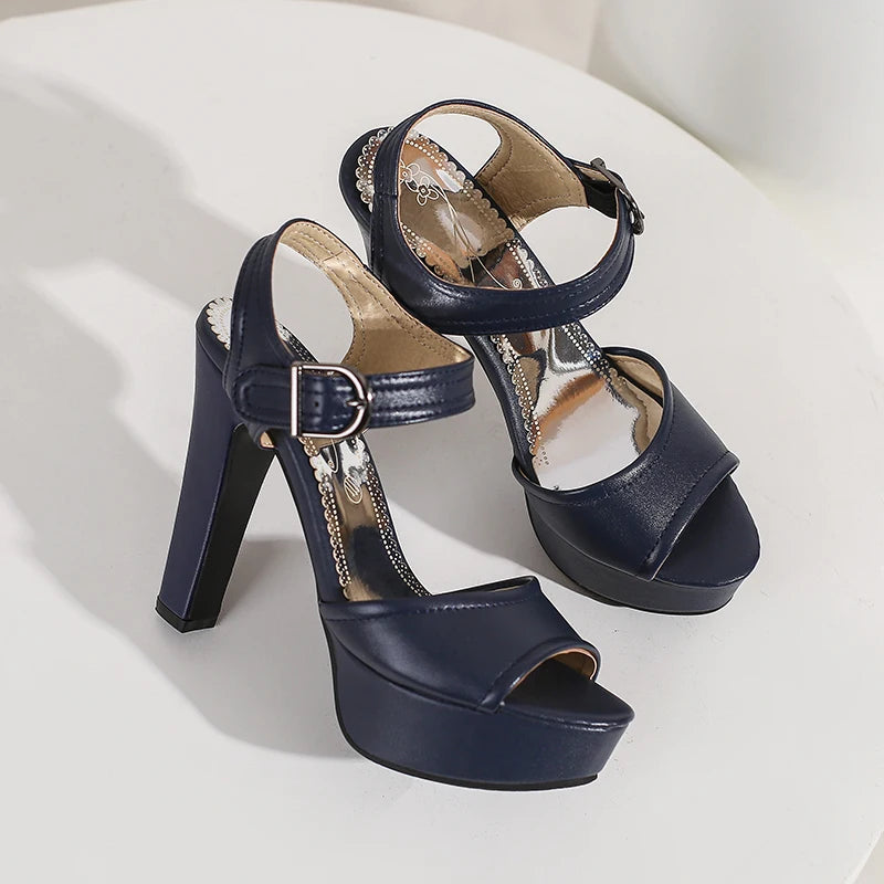 High Heel Peep Toe Square Platform Sandals for Women