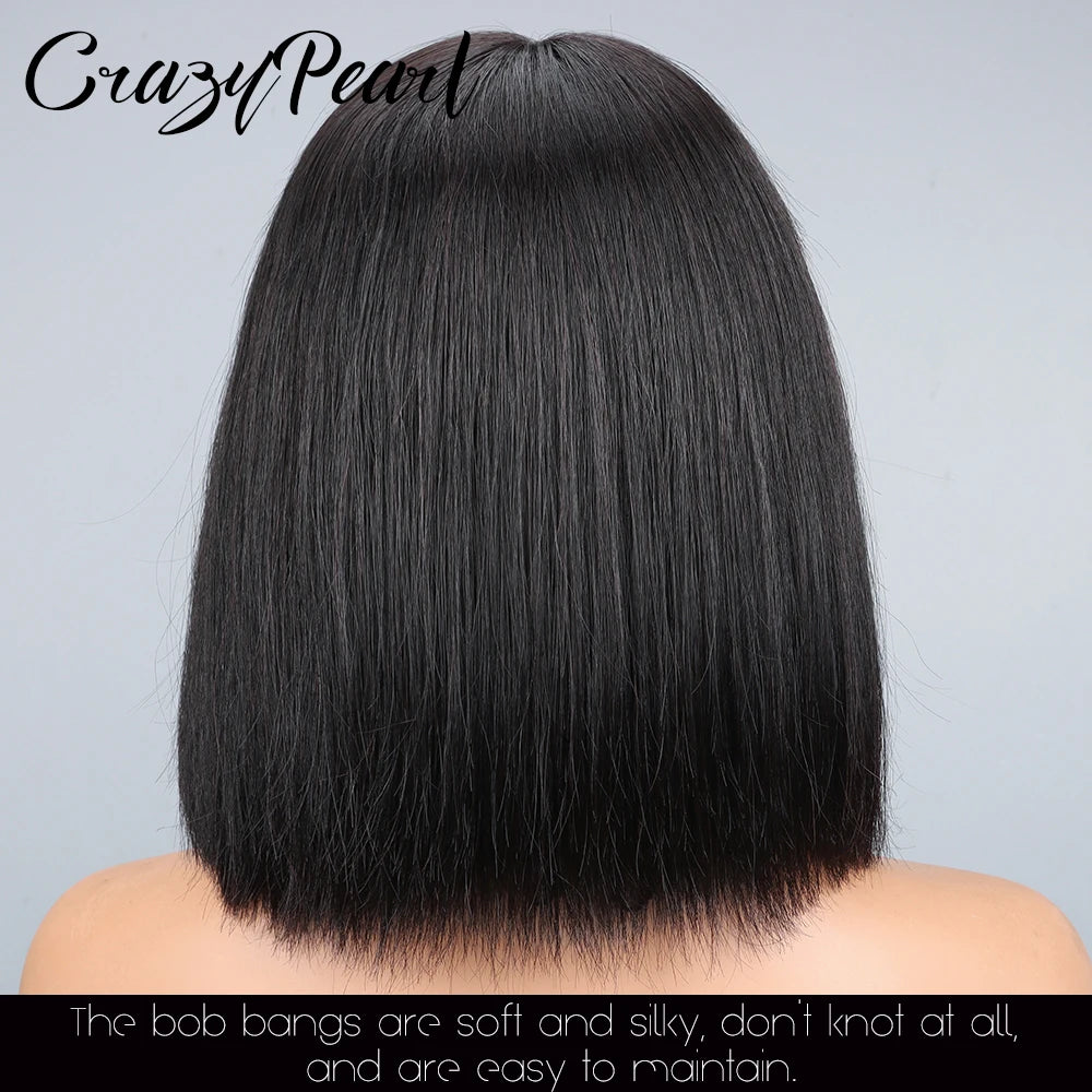 Straight Short Bob Human Hair Wig with Bangs for Women