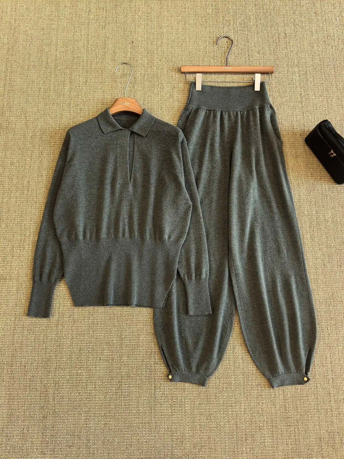 Minimalist Cashmere Knit Top And Pants Set for Women