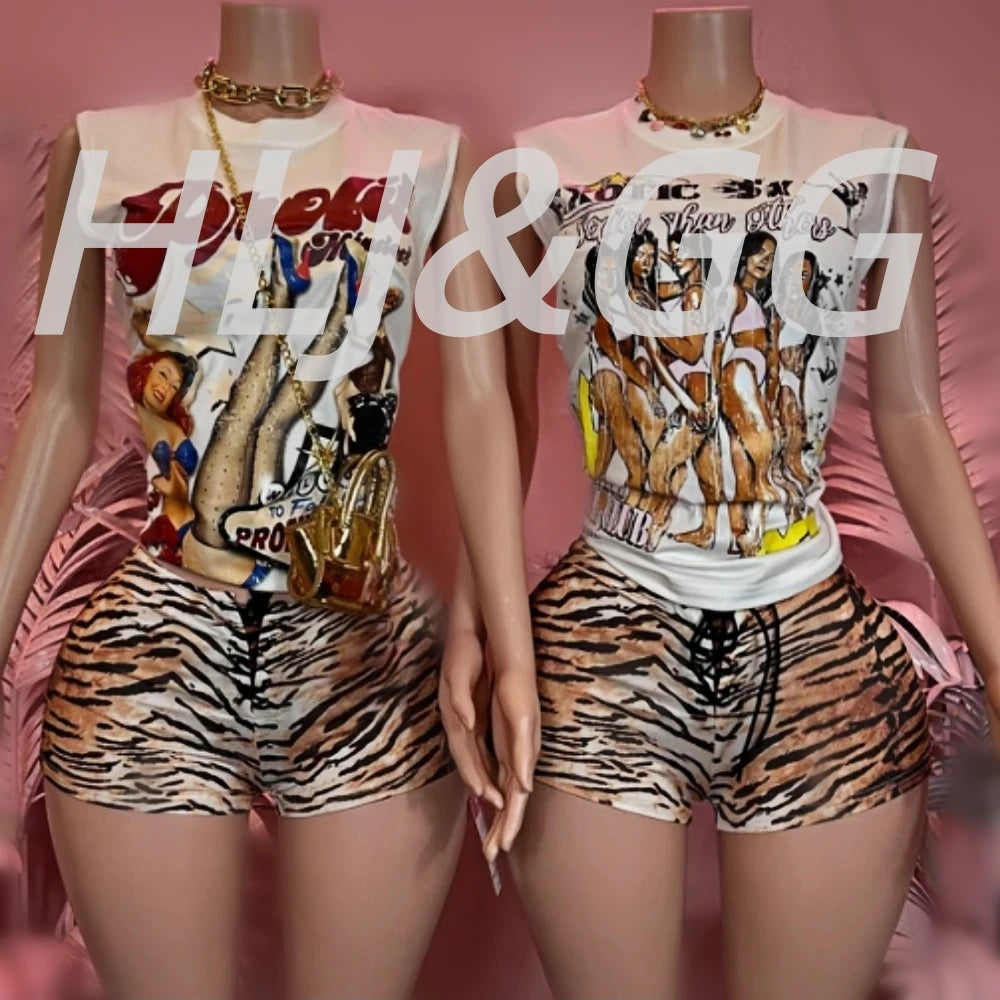 Y2K Patterned American Style Denim Two Piece Set for Women