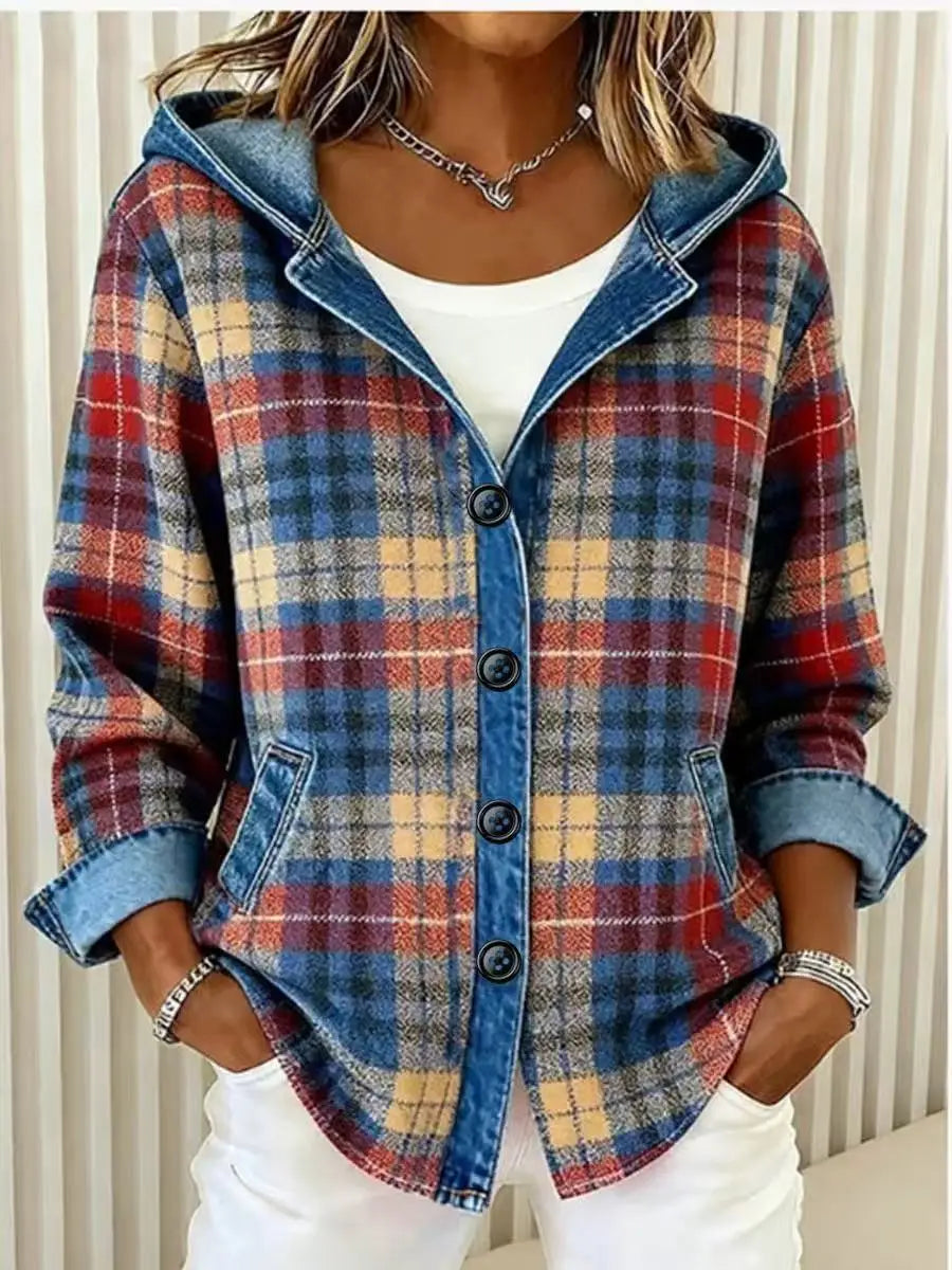 Plaid Oversized Cardigan Loose Cozy Flannel Hooded Cardigan Vintage European Chunky Knit Cardigan Button Front Warm Hoodie