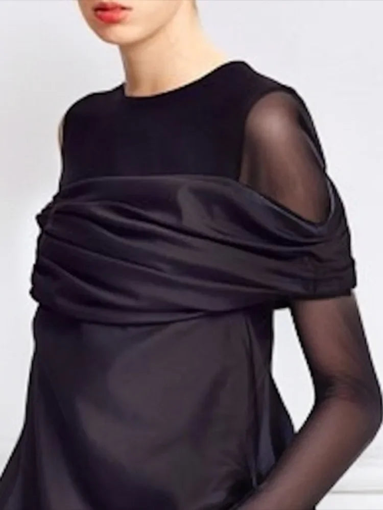 Beautyblue False Two Long Sleeves Tops Women Clothing 2025 New Spring See-Through Round-Neck Slimming Skinny T-Shirts Black Tee