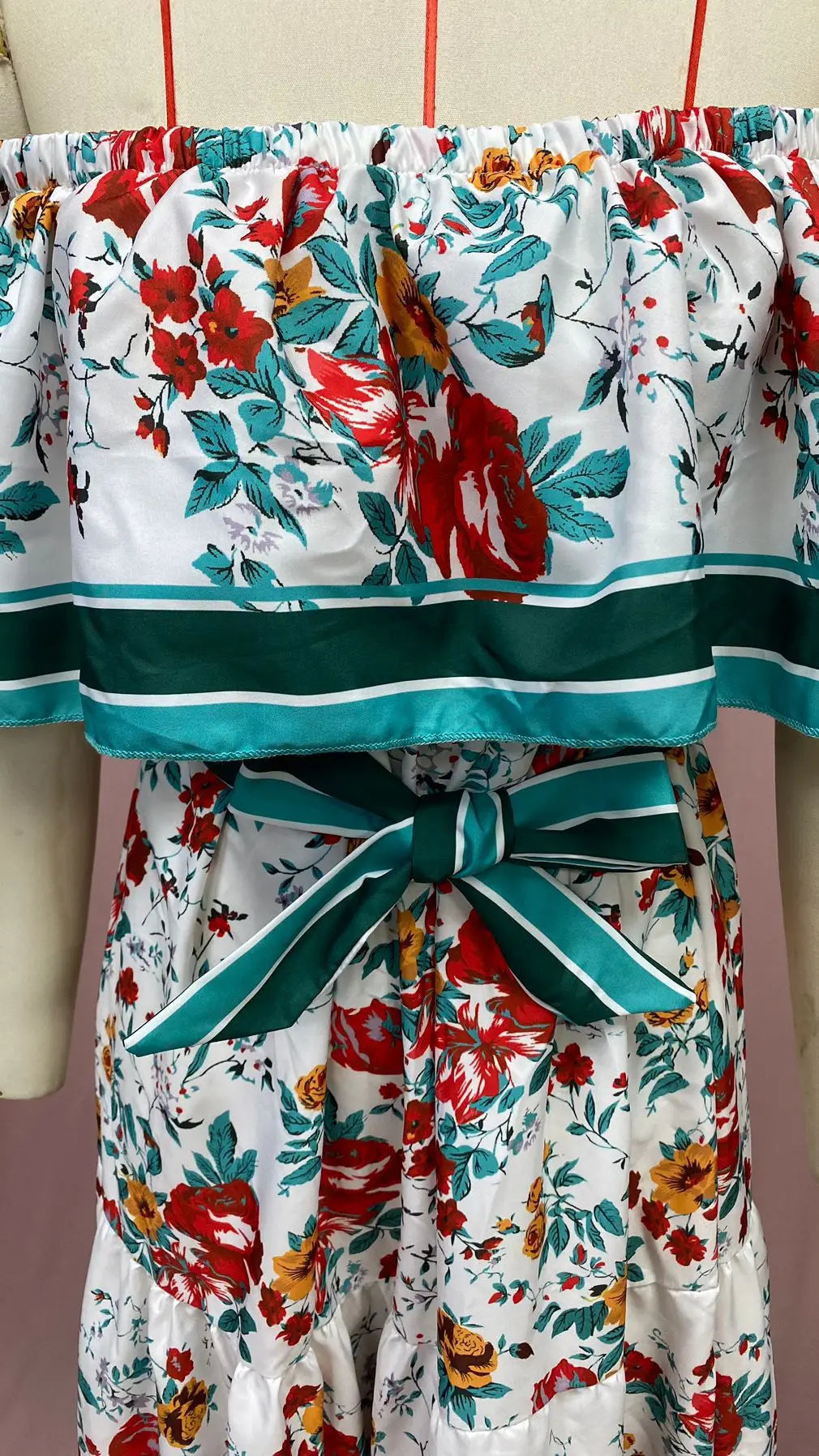 Floral Print Off Shoulder High Waist Dress for Women