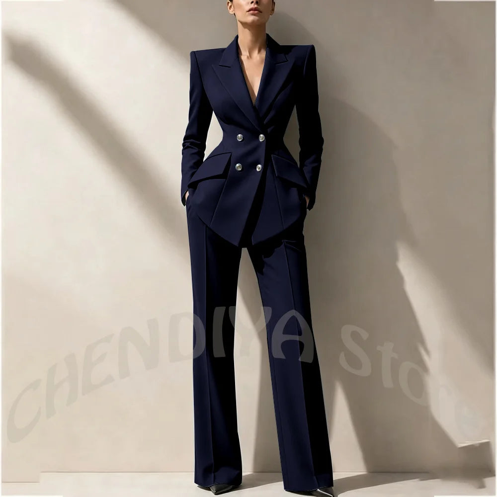 New Arrival Women's Two Piece Suit Peak Lapel Slim Fitted Classic Double Breasted Wedding Guest Evening Gala Party Female Set