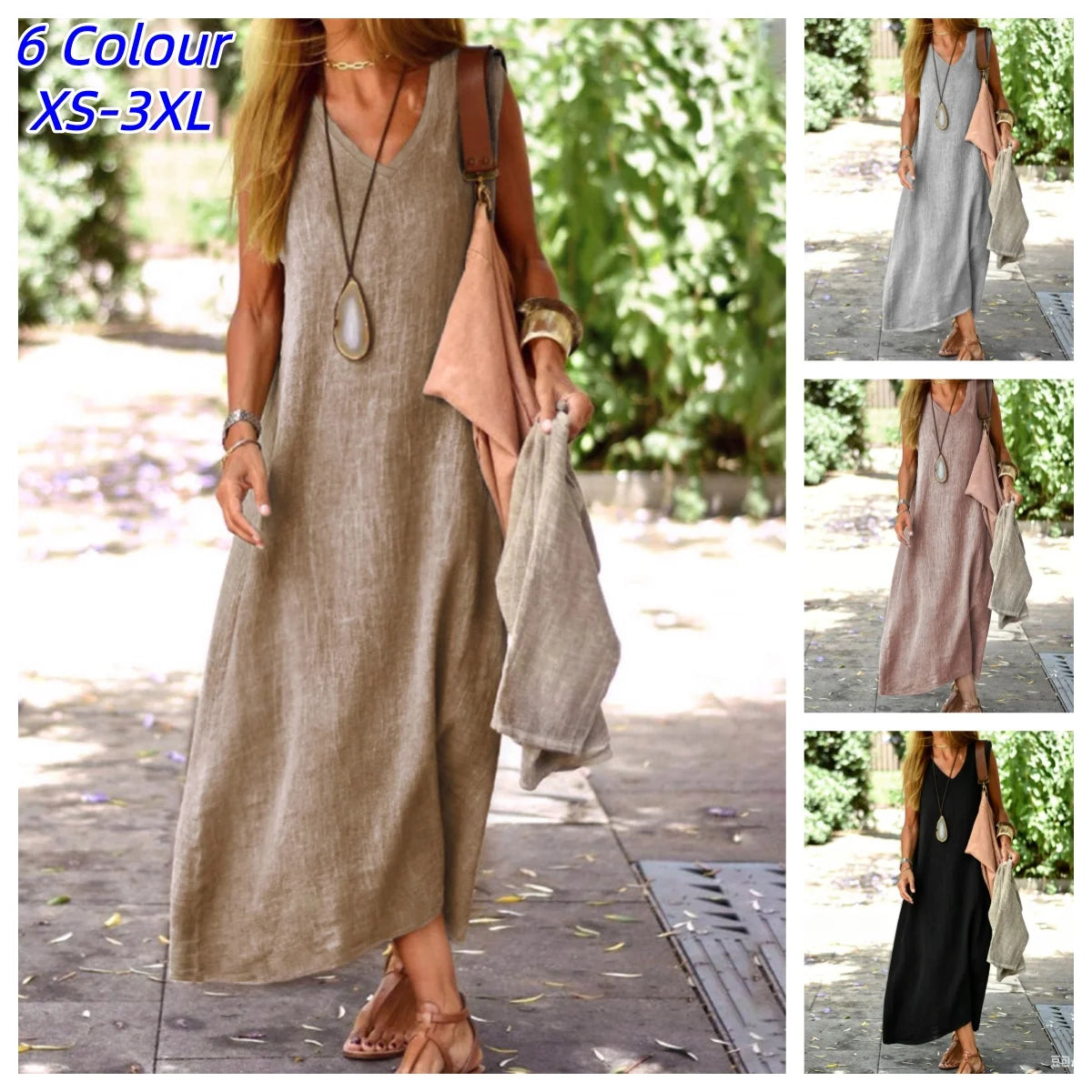 Comfortable Relaxed Fit Cotton Blend Midi Dress for Women