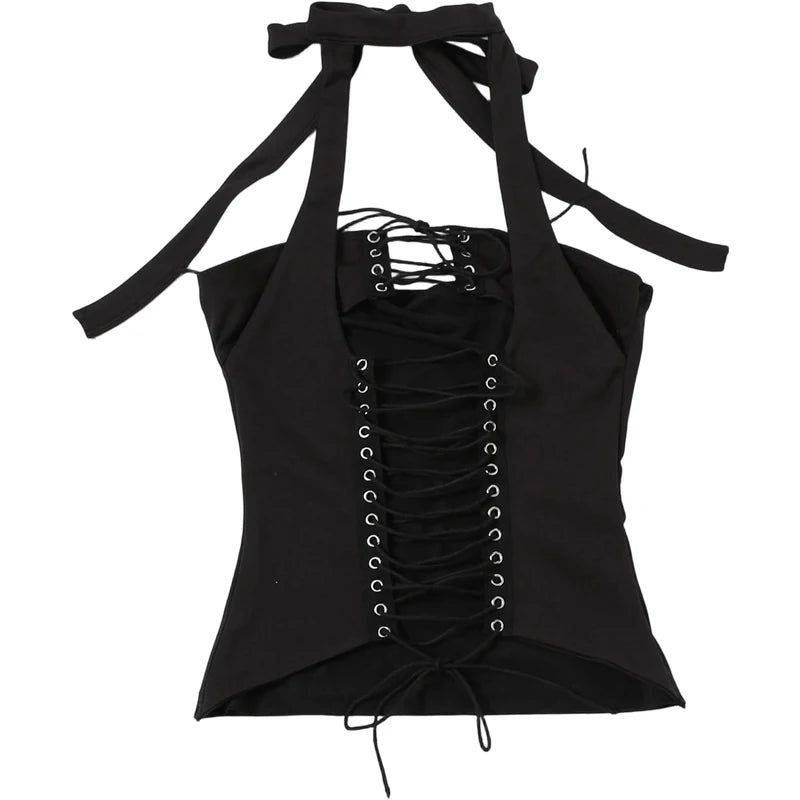 Halter Patchwork Backless Shirred Tank Top for Women