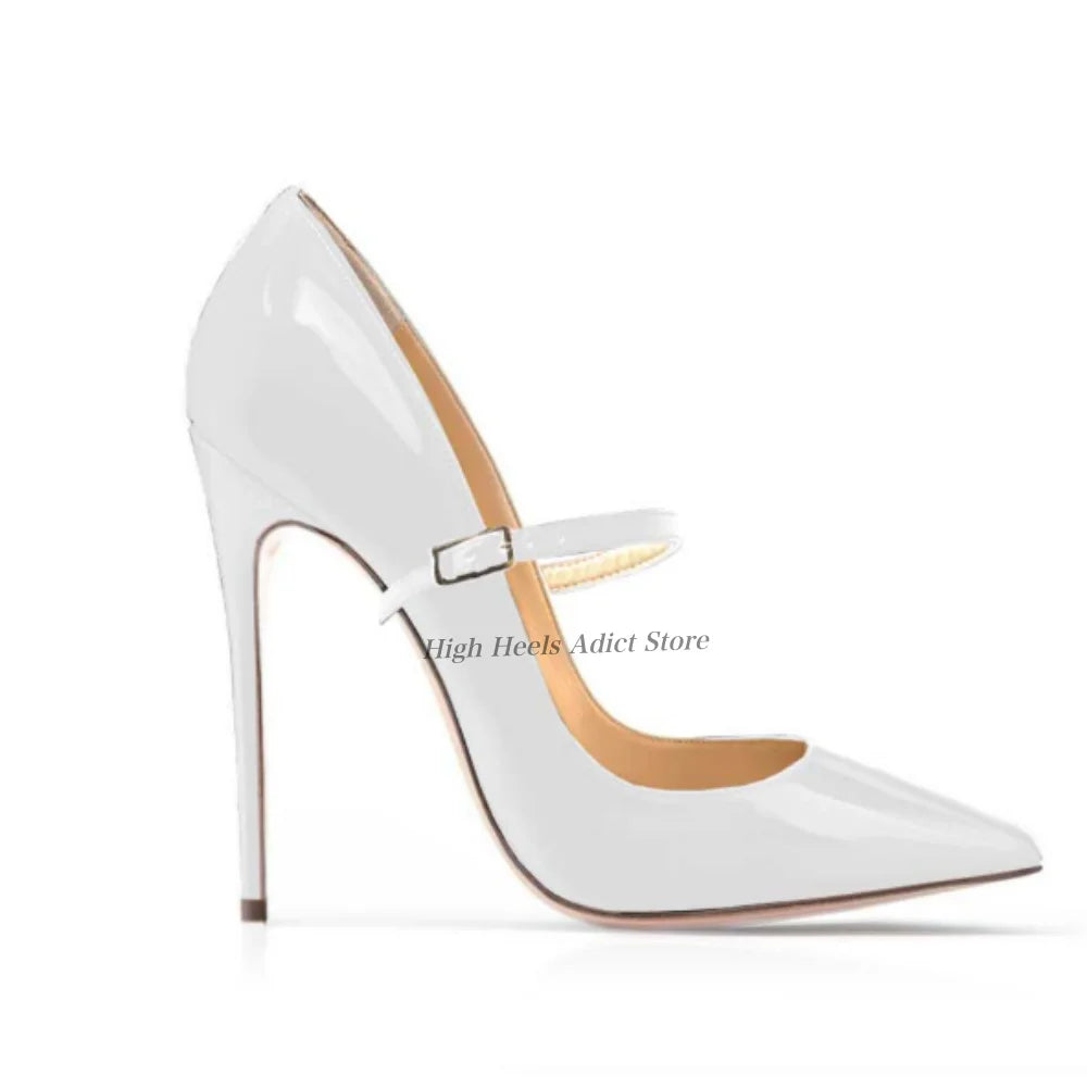 Baby Blue Patent Leather Pointy Toe Strappy Pumps For Women