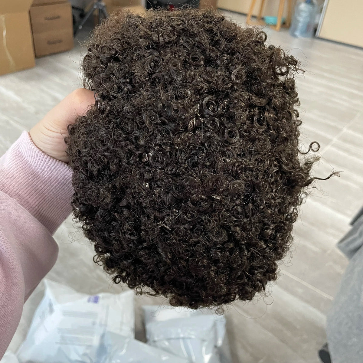 Natural Looking Kinky Curly Afro Human Hair Toupee for Women