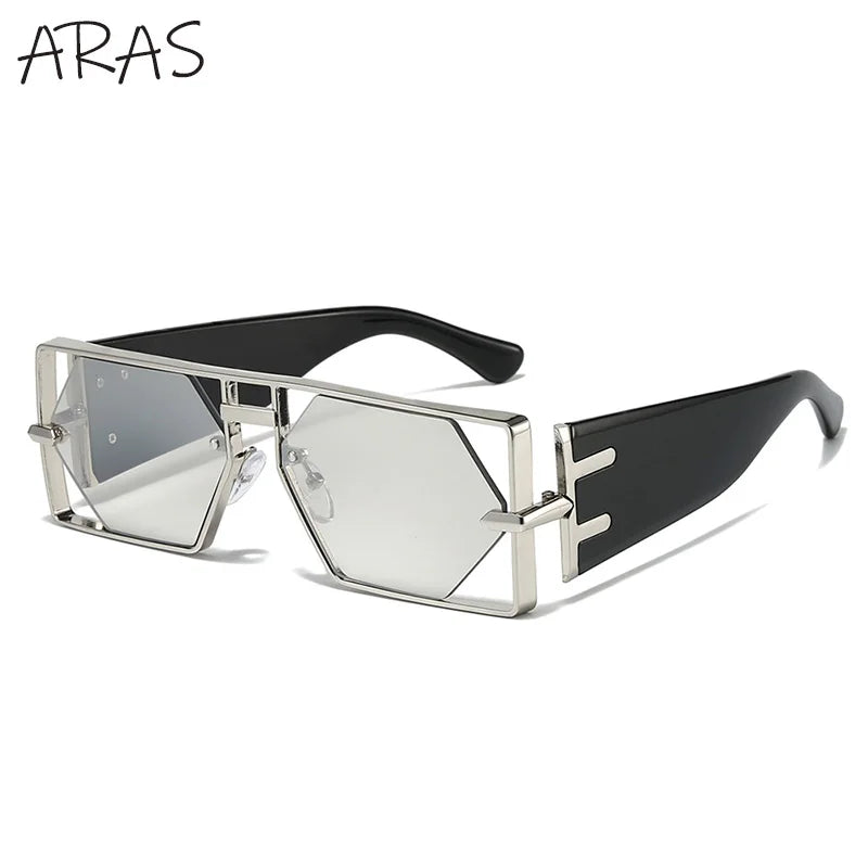 Vintage Hollow Metal Frame Rectangle Sunglasses for Women