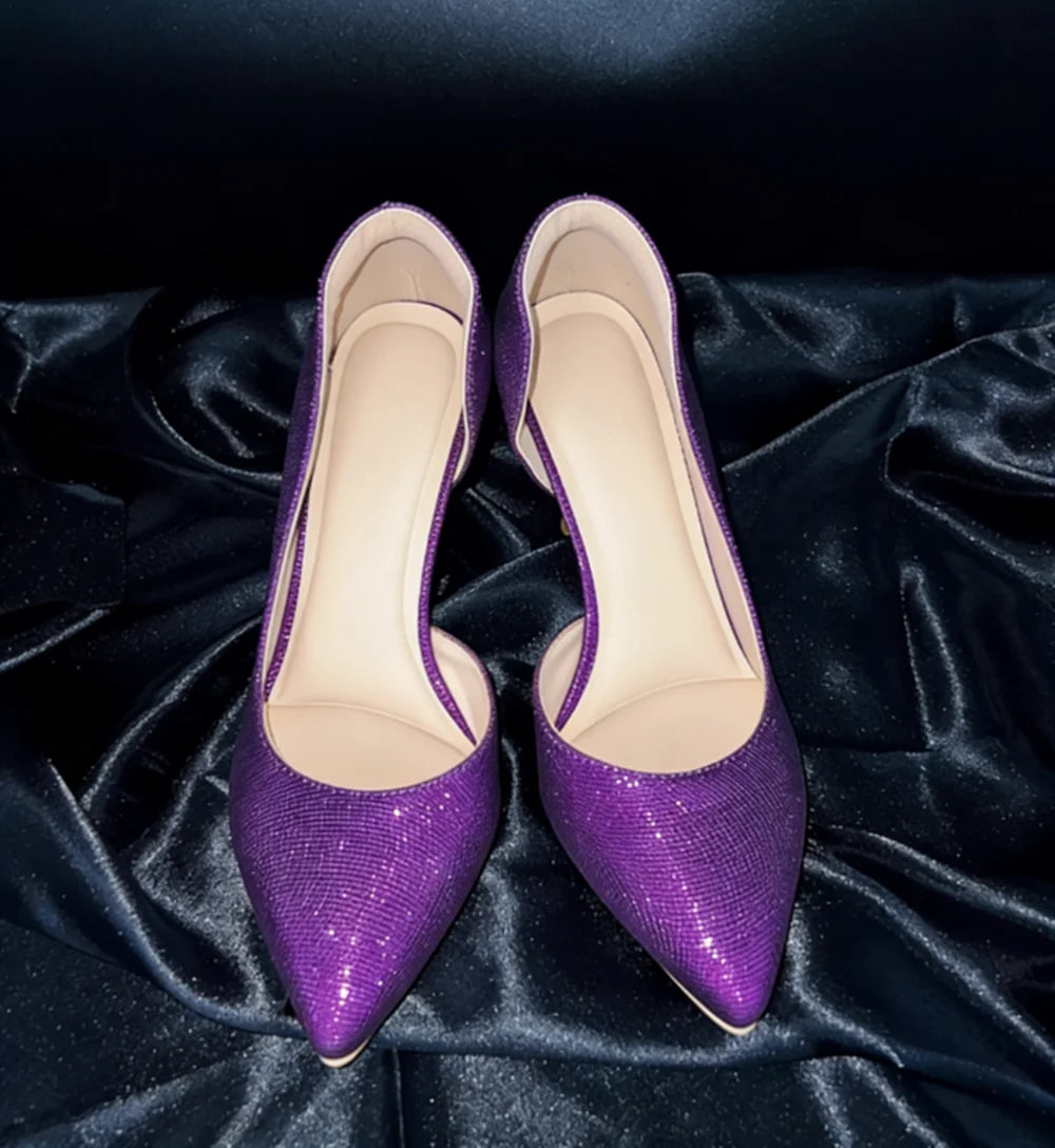Elegant Blue Glitter Pointed Toe Pumps